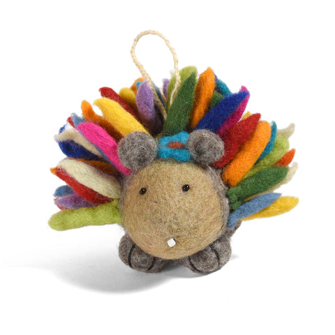 Fair Trade Organic Felted Wool Hedgehog Ornament Figurine, Multicolor, Handmade in Nepal