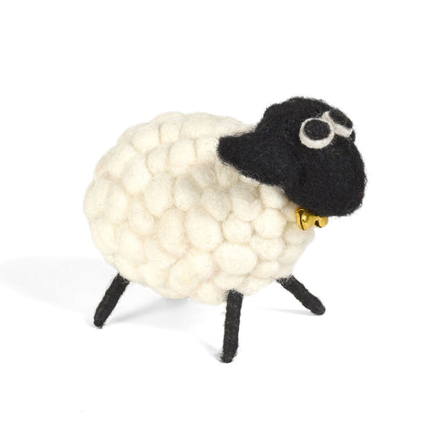 Fair Trade Felted Wool 4" Sheep Figurine, Black and White, Handmade in Nepal