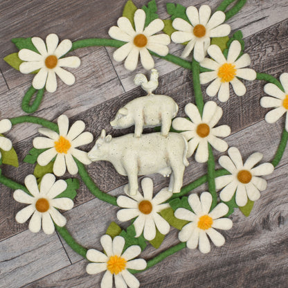Fair Trade Felted Wool White Daisy Garland, Handmade in Nepal