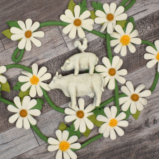 Fair Trade Felted Wool White Daisy Garland, Handmade in Nepal