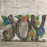 Floral Joy 17" Steel Drum Freestanding Decorative Sign, Fair Trade, Handmade in Haiti