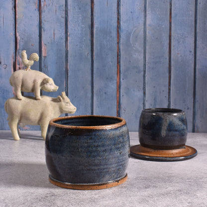 American Handmade Pottery French Butter Keeper Dish, Blue Gray (Each One Unique)