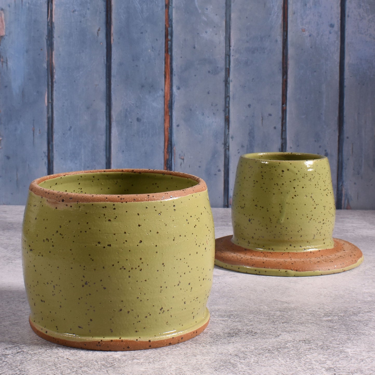 American Handmade Pottery French Butter Keeper Dish, Sage Green (Each One Unique)