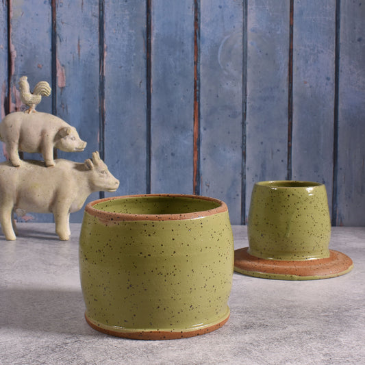 American Handmade Pottery French Butter Keeper Dish, Sage Green (Each One Unique)