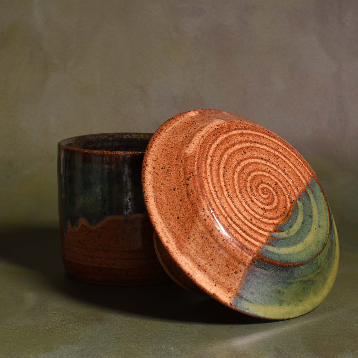 American Handmade Pottery French Butter Keeper, Emerald Green