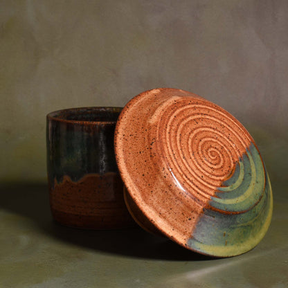 American Handmade Pottery French Butter Keeper, Emerald Green