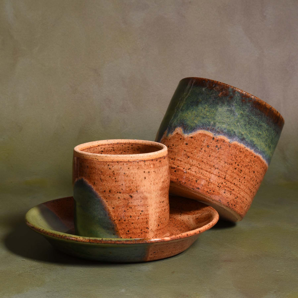 American Handmade Pottery French Butter Keeper, Emerald Green