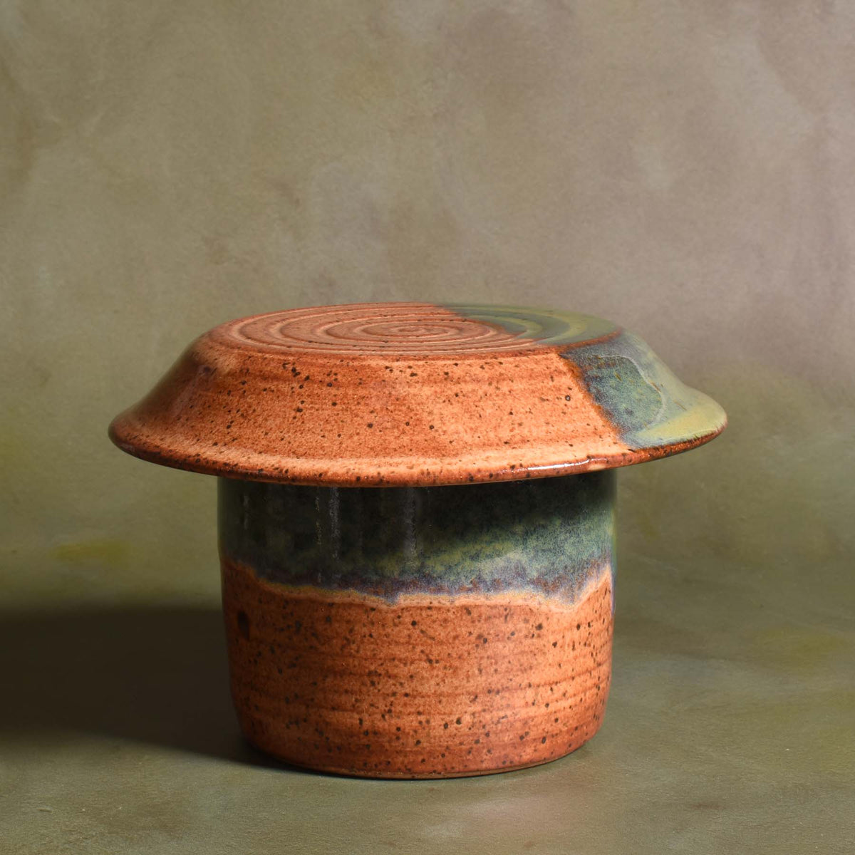 American Handmade Pottery French Butter Keeper, Emerald Green