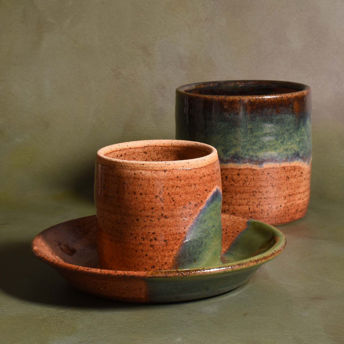 American Handmade Pottery French Butter Keeper, Emerald Green