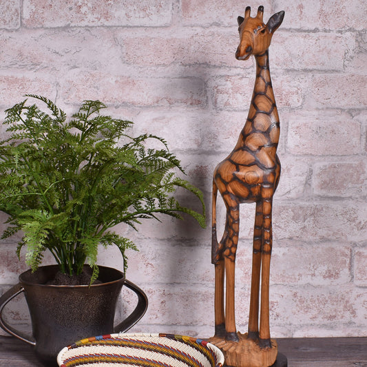 Giraffe 17" Hand Carved Olive Wood Figurine from Zimbabwe