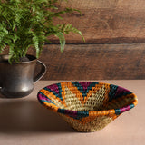 African Fair Trade Handwoven 8-1/2" Grass Basket, Teal, Magenta, Orange, and Natural