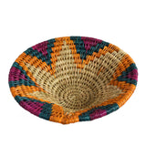 African Fair Trade Handwoven 8-1/2" Grass Basket, Teal, Magenta, Orange, and Natural