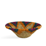 African Fair Trade Handwoven 8-1/2" Grass Basket, Teal, Magenta, Orange, and Natural