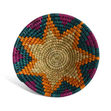 African Fair Trade Handwoven 8-1/2" Grass Basket, Teal, Magenta, Orange, and Natural