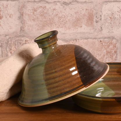 American Handmade Garlic Roaster with Lid by Holman Pottery, Green Earth