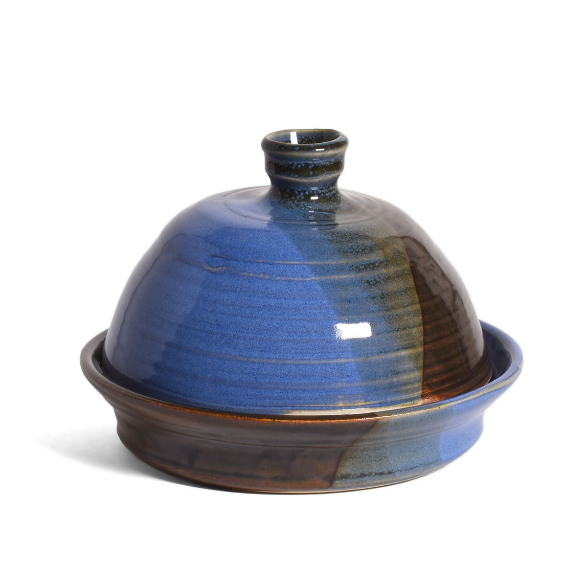American Handmade Stoneware Garlic Roaster with Lid by Holman Pottery, Blue Earth Glaze