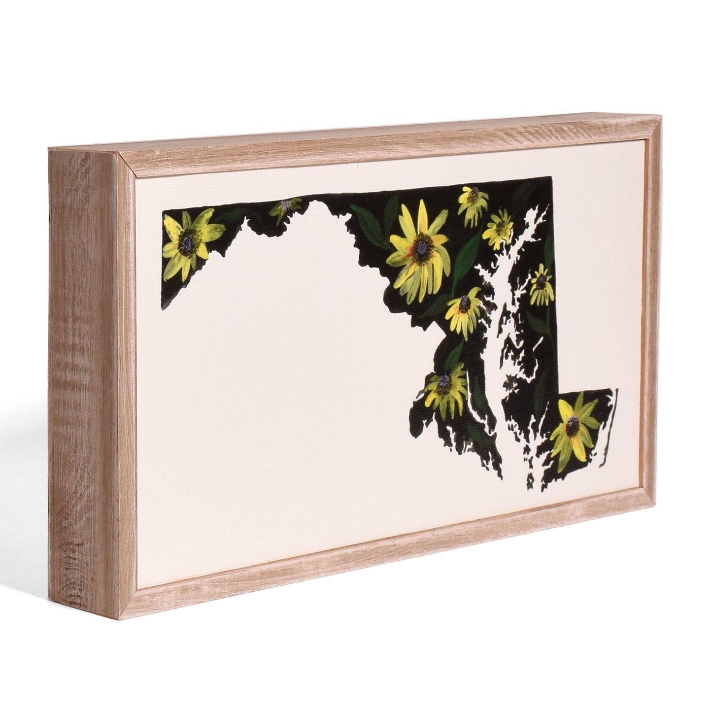 Maryland Black Eyed Susan Map by Shannon Newlin 10" x 5" Mini Framed Canvas Wall Art