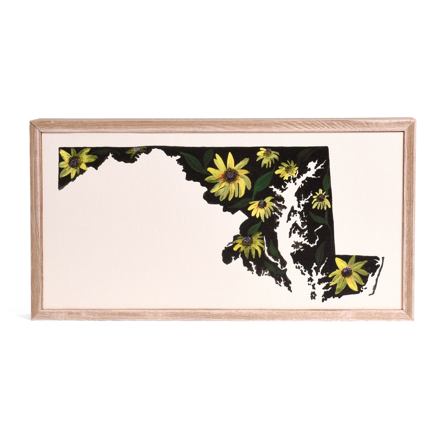 Maryland Black Eyed Susan Map by Shannon Newlin 10" x 5" Mini Framed Canvas Wall Art