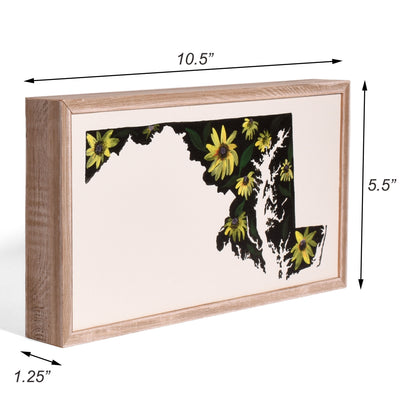 Maryland Black Eyed Susan Map by Shannon Newlin 10" x 5" Mini Framed Canvas Wall Art