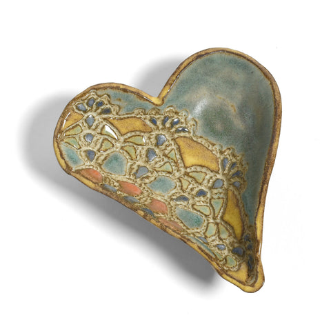 Renee Old Copper Small Heart Shaped Footed Stoneware Bowl, Handmade American Pottery by Laurie Pollpeter Eskanazi