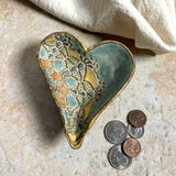 Renee Old Copper Small Heart Shaped Footed Stoneware Bowl, Handmade American Pottery by Laurie Pollpeter Eskanazi