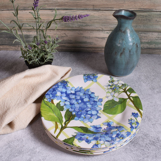 Bamboo Table Hydrangea Lattice 8-1/4" Salad Plates, Set of 4, Made of Eco-Friendly Bamboo Composite