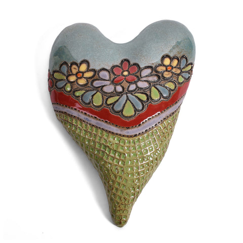 Flowers for Nicole Ceramic Wall Heart by Laurie Pollpeter Eskenazi