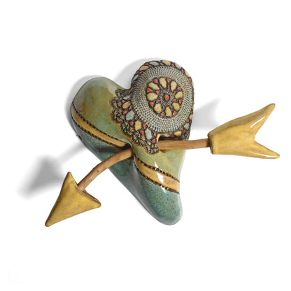 Little Jester Yellow Stripe with Arrow Ceramic Heart Wall Plaque by Laurie Pollpeter Eskenazi