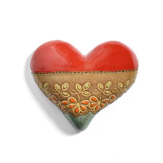 Lydia Small Ceramic Heart Wall Plaque by Laurie Pollpeter Eskenazi, Red/Multi, Handmade American Pottery