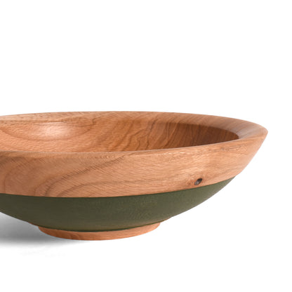 American Handmade 12" Reclaimed Two-Tone Wood Bowl, Oak with Green