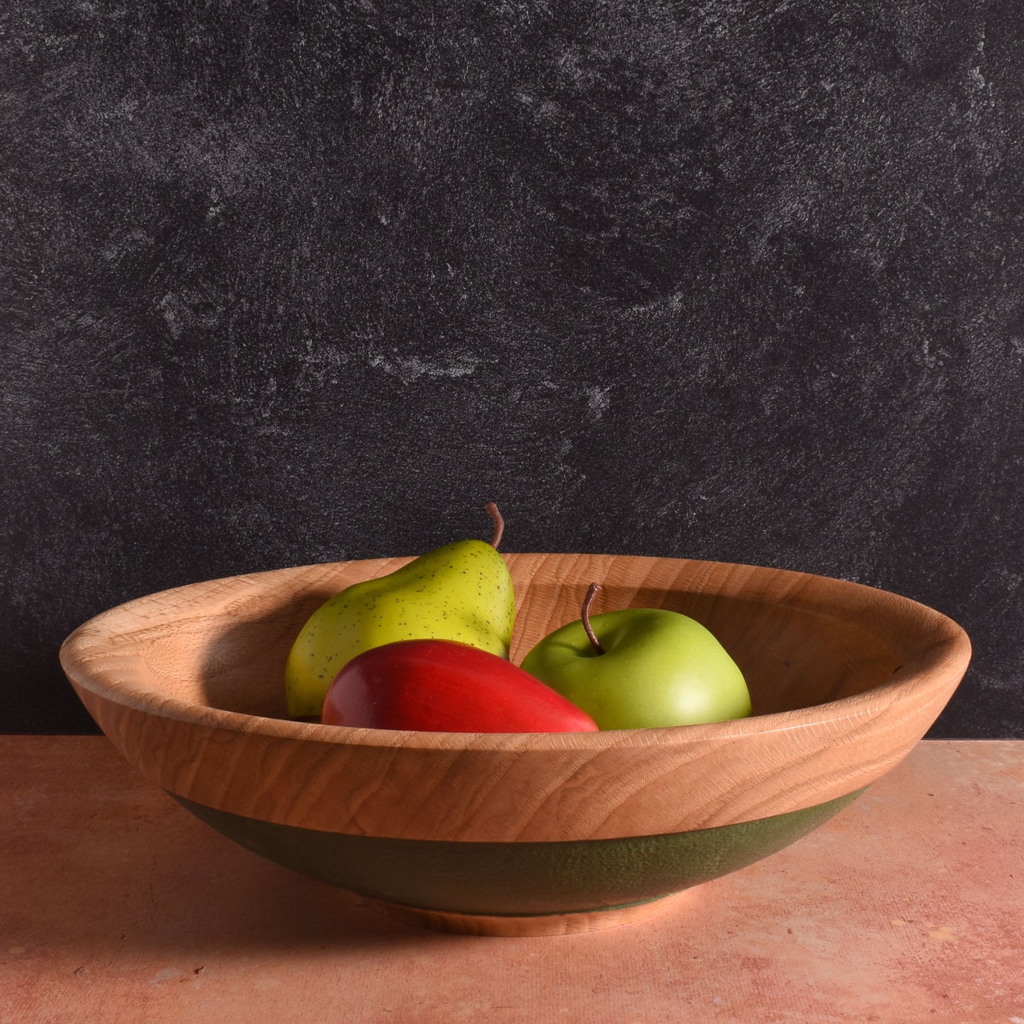 American Handmade 12" Reclaimed Two-Tone Wood Bowl, Oak with Green