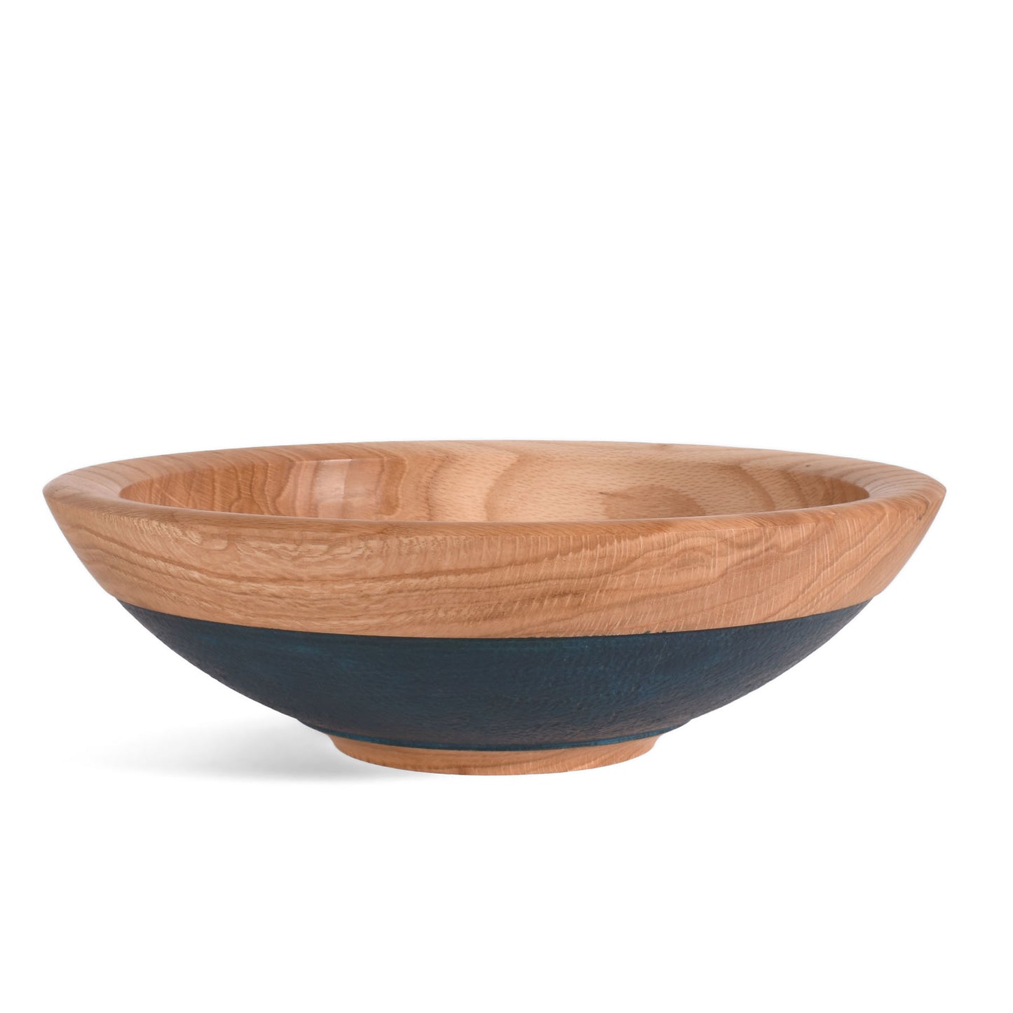 American Handmade 12" Reclaimed Two-Tone Wood Bowl, Oak with Blue