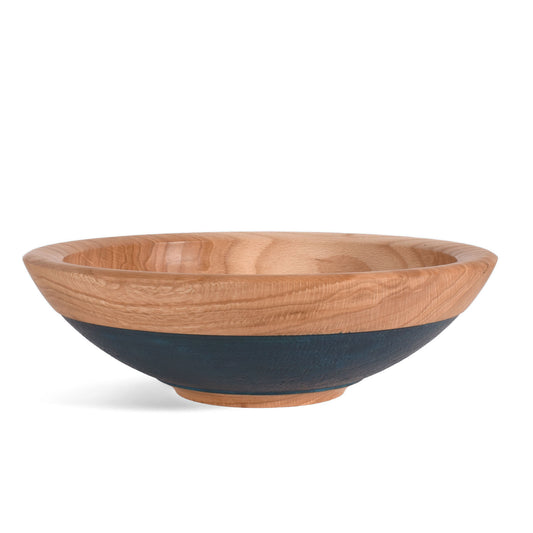 American Handmade 12" Reclaimed Two-Tone Wood Bowl, Oak with Blue