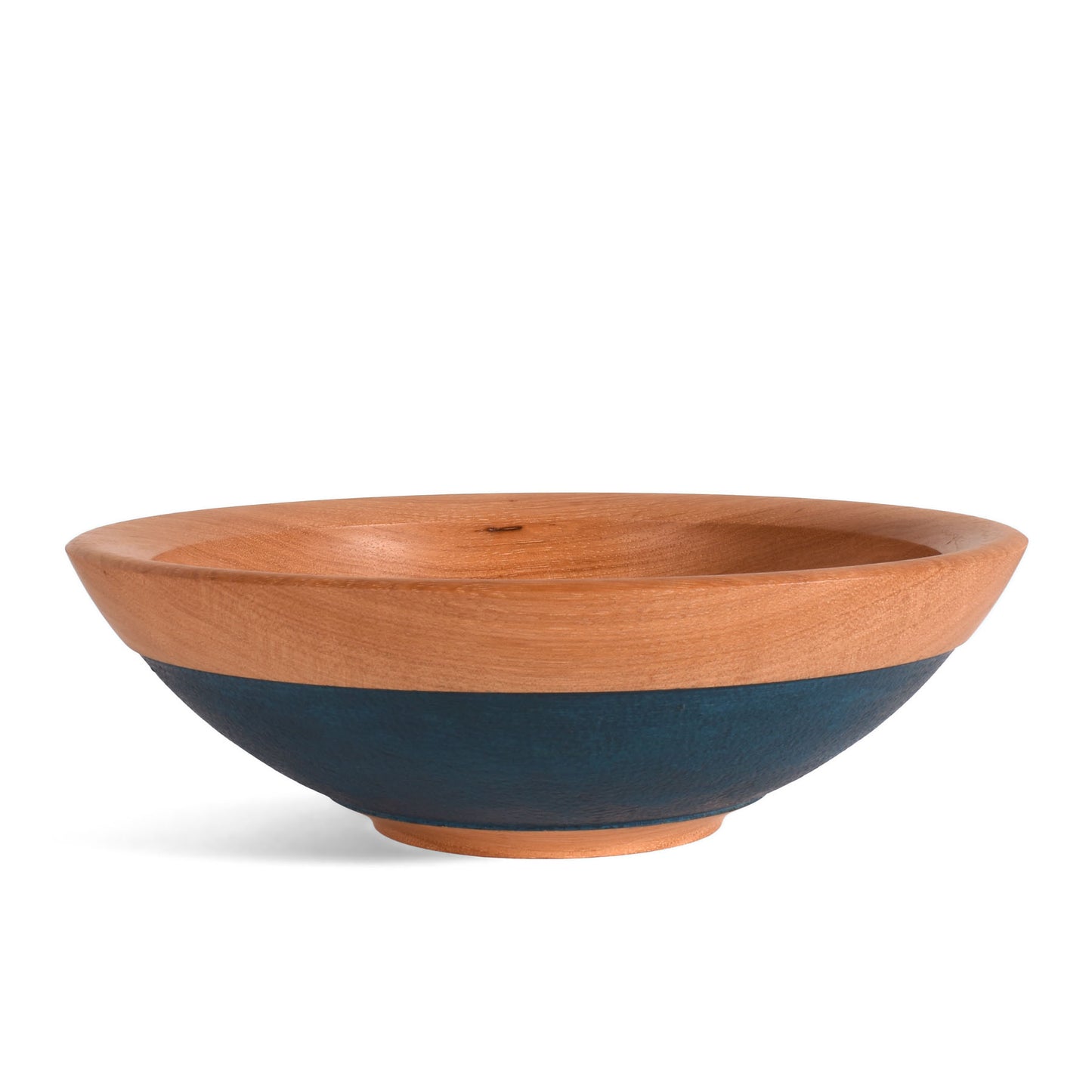 American Handmade 12" Reclaimed Two-Tone Wood Bowl, Pecan with Blue