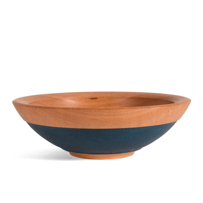 American Handmade 12" Reclaimed Two-Tone Wood Bowl, Pecan with Blue