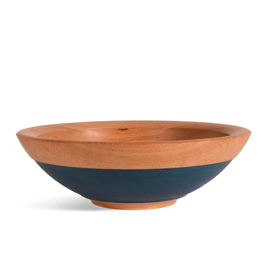 American Handmade 12" Reclaimed Two-Tone Wood Bowl, Pecan with Blue