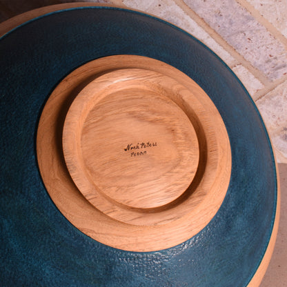 American Handmade 12" Reclaimed Two-Tone Wood Bowl, Pecan with Blue