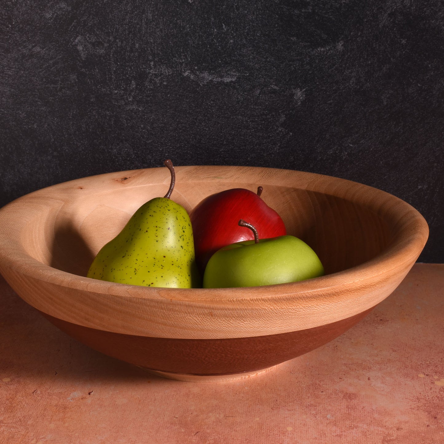 American Handmade 12" Reclaimed Two-Tone Wood Bowl, Sycamore with Red