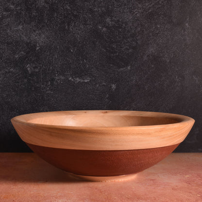 American Handmade 12" Reclaimed Two-Tone Wood Bowl, Sycamore with Red