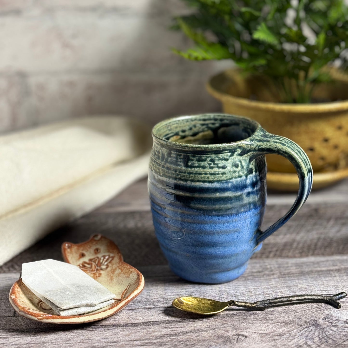American Handmade Small Barrel Mug by Holman Pottery, Smoky Blue