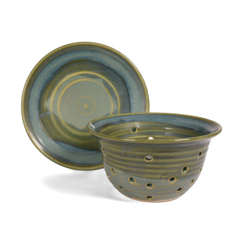 Holman Pottery Berry Colander and Plate Set, Sea Pearl