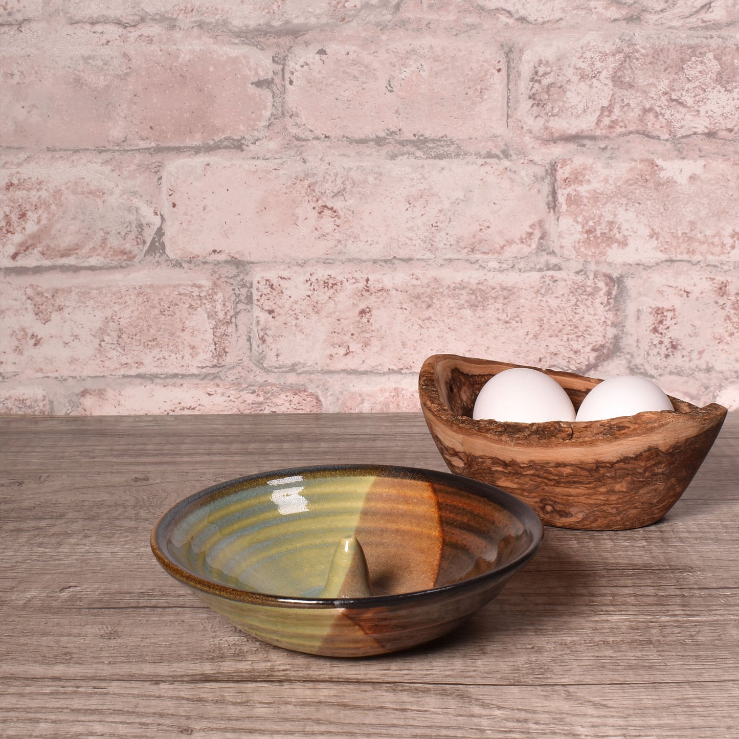 Holman Pottery Microwave Omelet Dish, Handmade in the USA, Green Earth