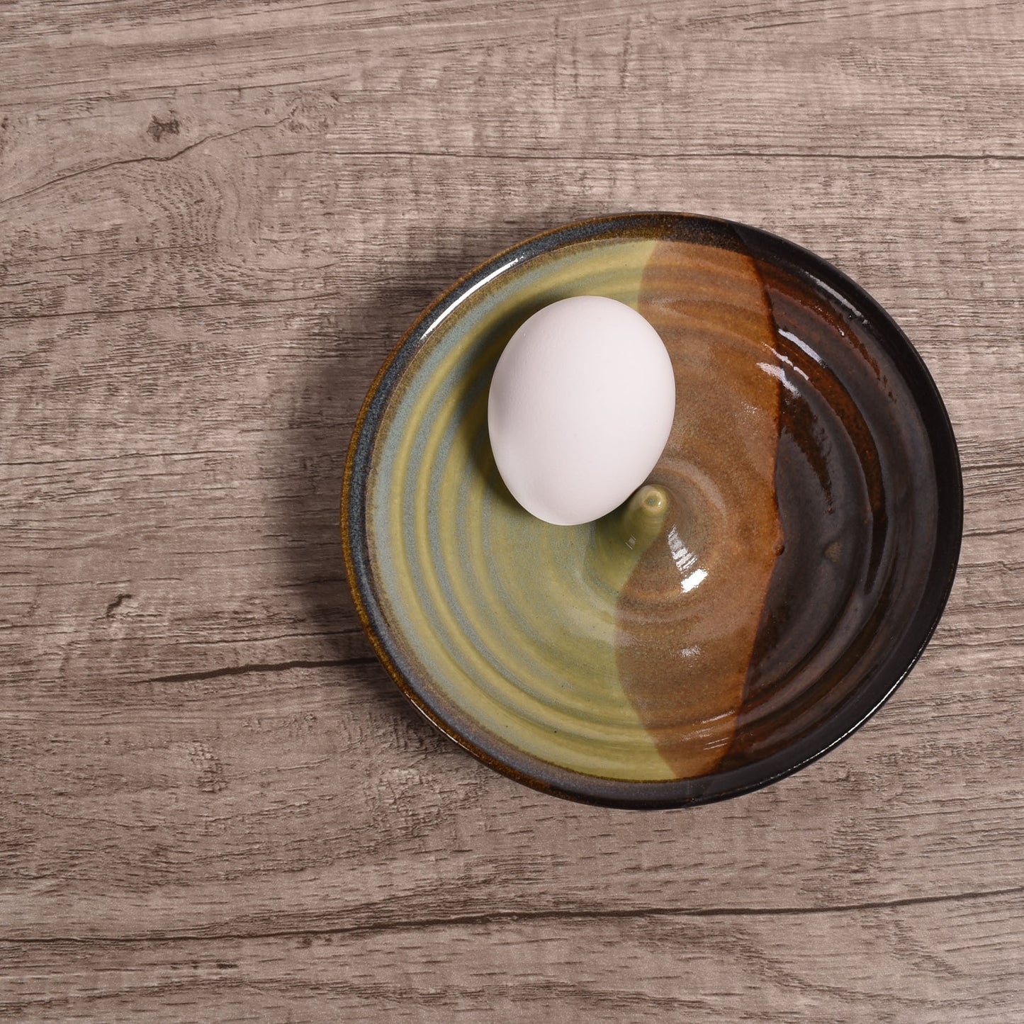 Holman Pottery Microwave Omelet Dish, Handmade in the USA, Green Earth