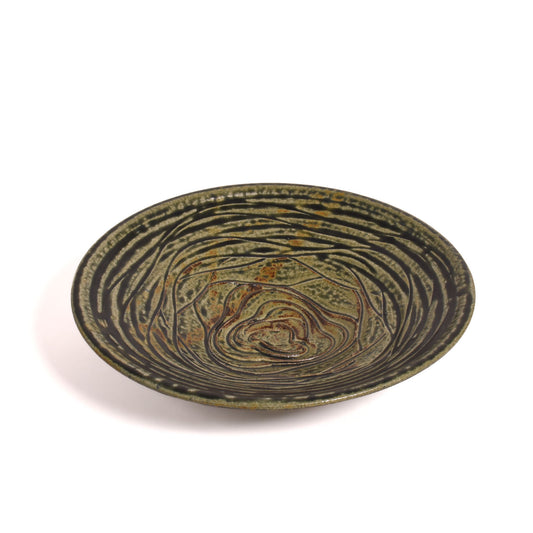 Holman Pottery Oil Dipping Dish with Textured Interior for Grating, Eco Ash Glaze, Each One Unique