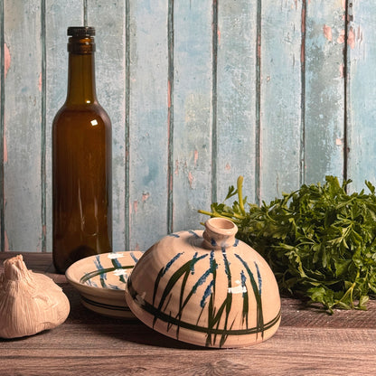 American Handmade Stoneware Garlic Roaster with Lid by Holman Pottery, Wildflower