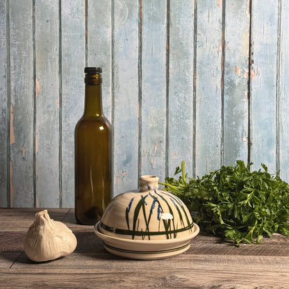 American Handmade Stoneware Garlic Roaster with Lid by Holman Pottery, Wildflower