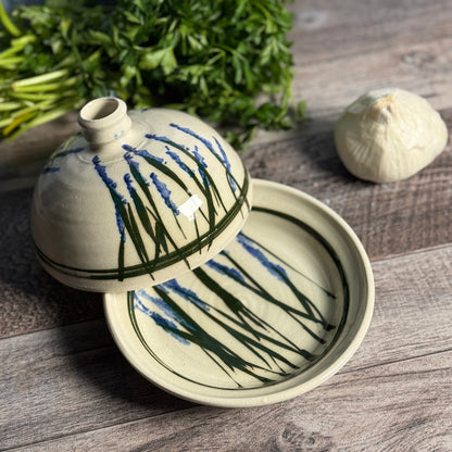 American Handmade Stoneware Garlic Roaster with Lid by Holman Pottery, Wildflower