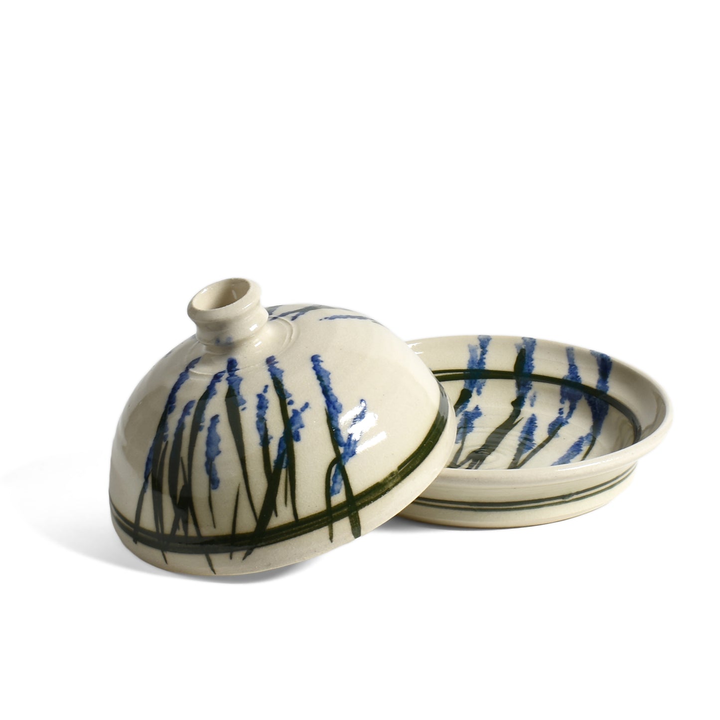 American Handmade Stoneware Garlic Roaster with Lid by Holman Pottery, Wildflower