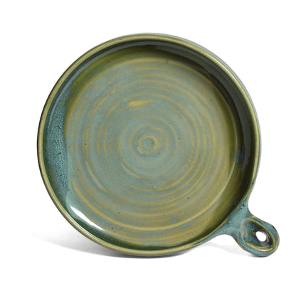 Holman Pottery 8" Round Nacho Plate Baking Dish, Sea Pearl Green Glaze