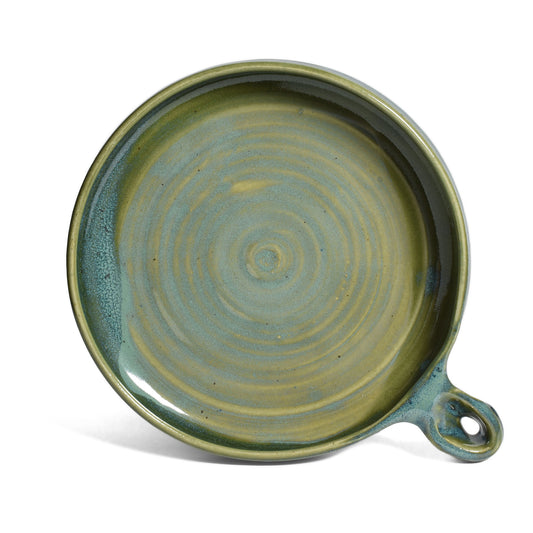 Holman Pottery 8" Round Nacho Plate Baking Dish, Sea Pearl Green Glaze
